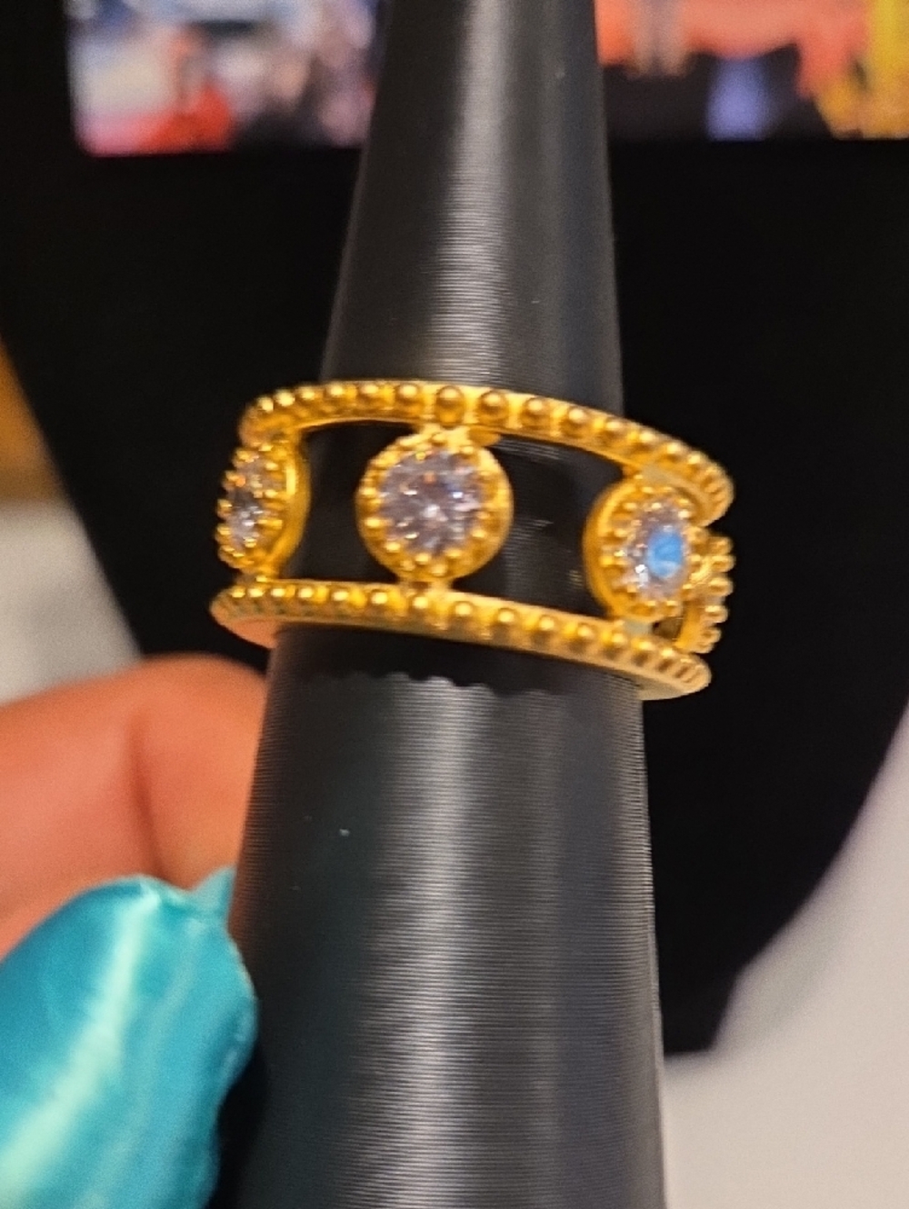 Freida Rothman Gold Ring with Clear Crystals - Picture 7 of 7